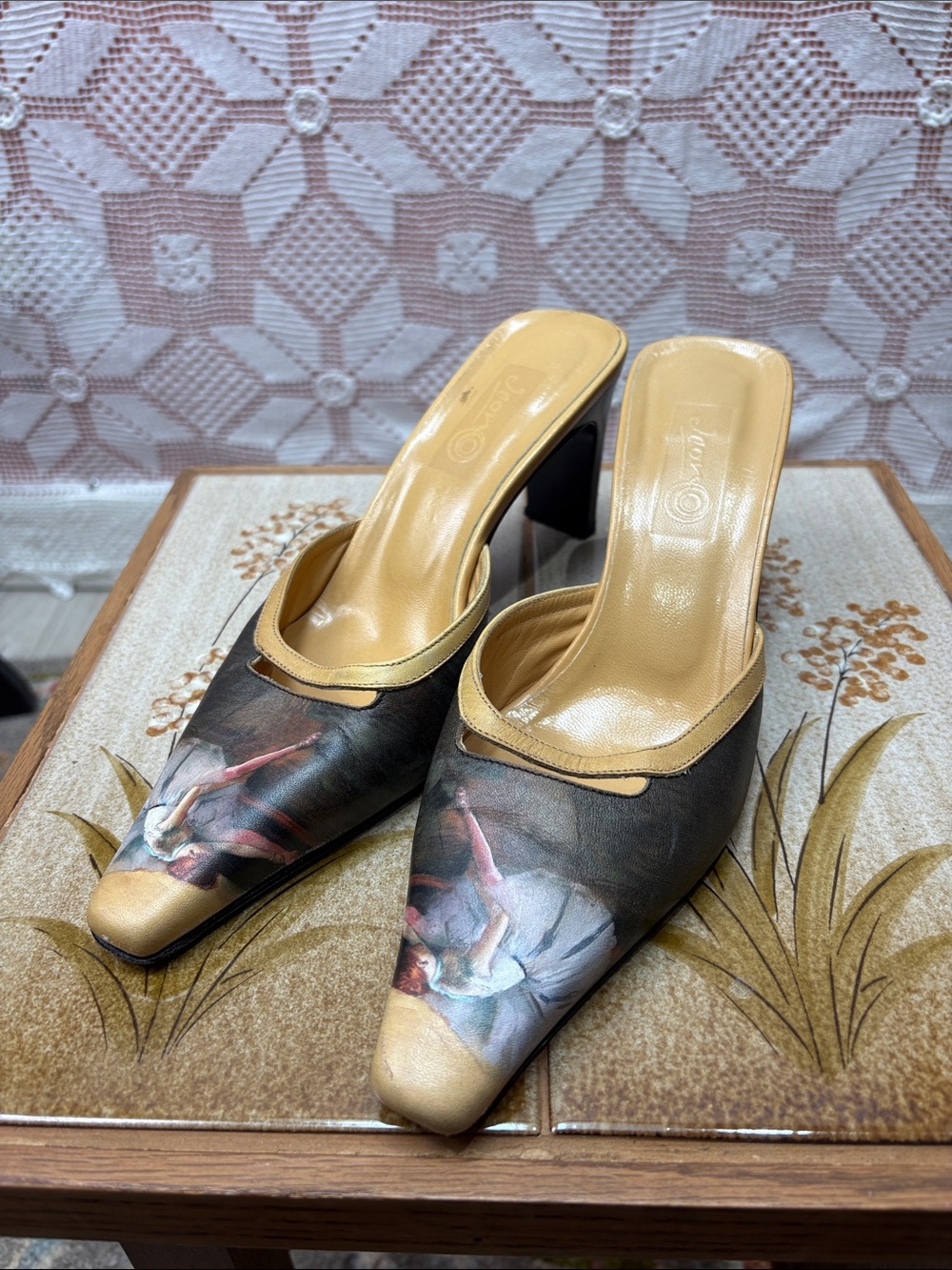 Vintage Icon | 1990s Italian Leather Art Print Square Toe Mules